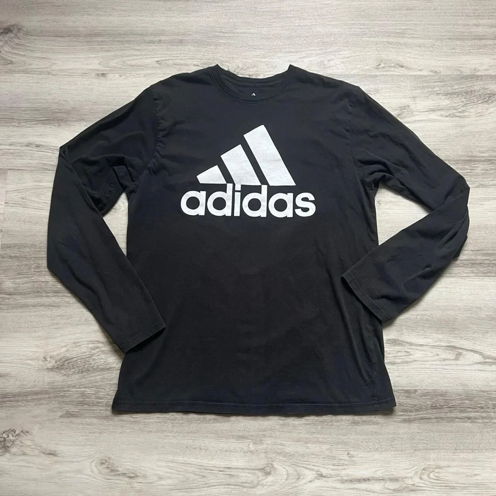 Adidas Men's Black and White Long Sleeve Tee